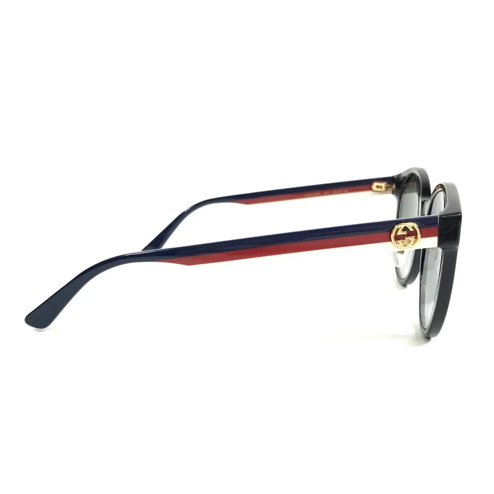 Gucci Sunglasses GG0416SK 001 Shiny Black Blue Red Ivory w/ Gray Gradient Lenses